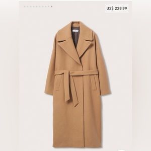 NWOT - Mango Wide lapel camel wool blend coat